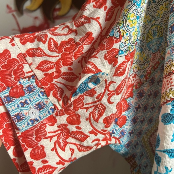 Orange Fashion Village Red and Blue Boho Patchwork Blouse S/M - Picture 12 of 16